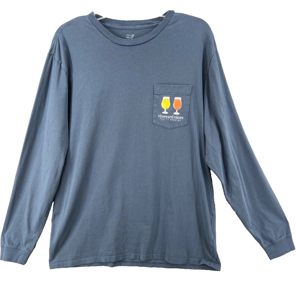 Vineyard Vines Other - Vineyard Vines Shirt Mens L Blue Long Sleeve Fall is Brewing Preppy Cotton Crew